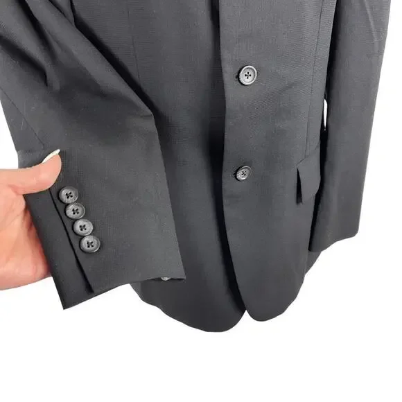 Oscar de La Renta Single Breasted 100% Wool Black Men's Suit Jacket Size 40S